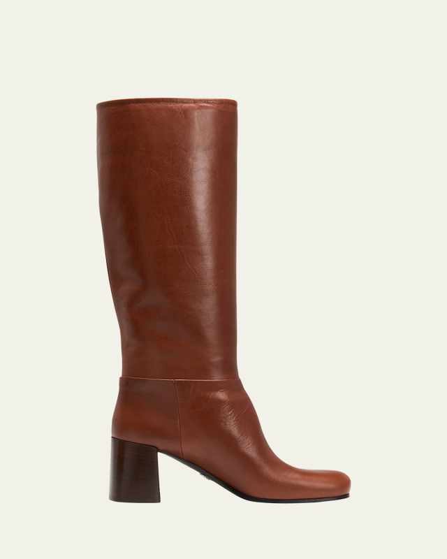 Leather Block-Heel Knee Boots